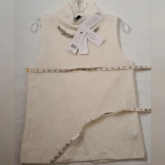French Connection Mathilde Knit High Neck Sz S Ivory Jeweled Sweater - Picture 9 of 11
